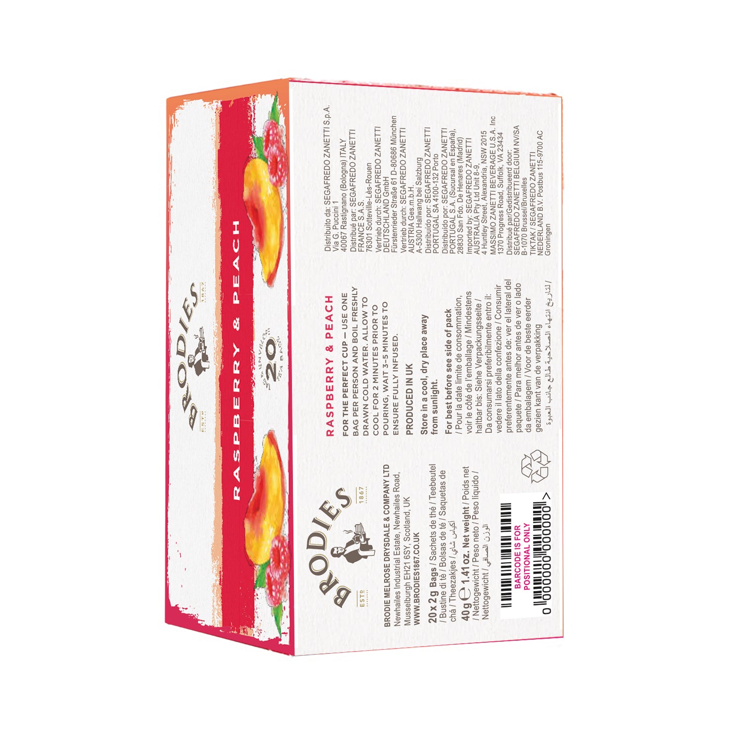 Brodies Raspberry & Peach Tea Bags